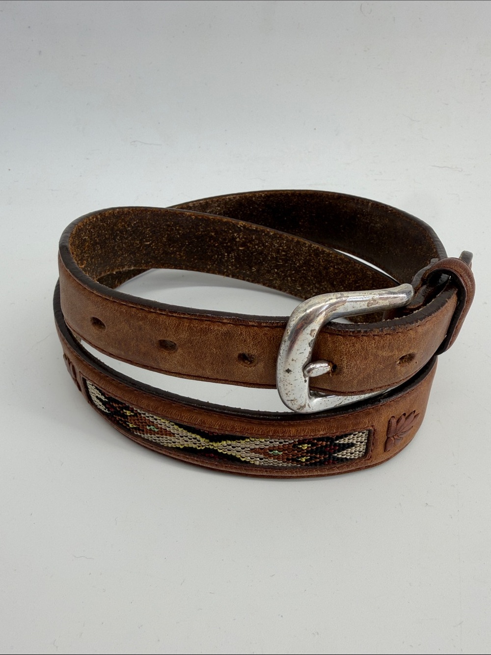 Vintage Orvis leather southwestern American Indian inspired belt sz 32